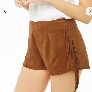 Boho fringe faux suede tassel western shorts brown